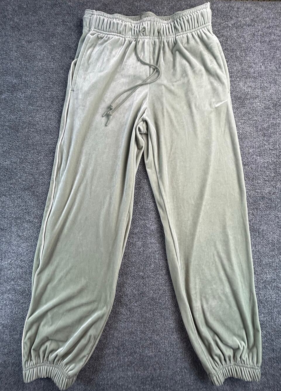 Nike Velour Jogger Pants Women's Medium Sage Green Velvet Lounge Sweatpants - Picture 1 of 7